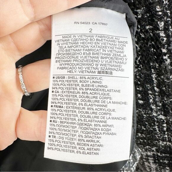 Banana Republic Short Black White Boucle Tweed Boucle Zip Front Lady Jacket Sz 2 - Picture 12 of 15